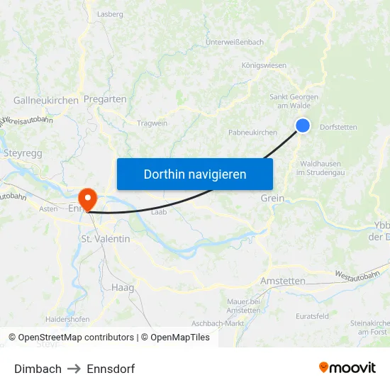 Dimbach to Ennsdorf map