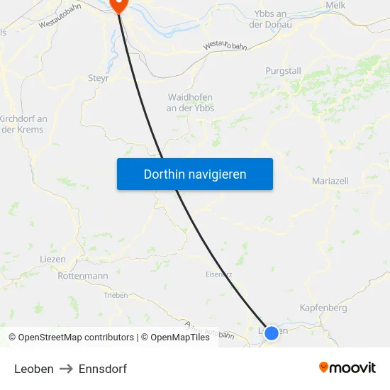 Leoben to Ennsdorf map