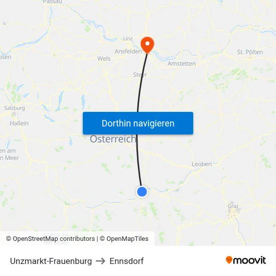 Unzmarkt-Frauenburg to Ennsdorf map