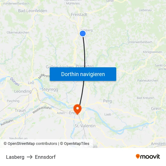 Lasberg to Ennsdorf map