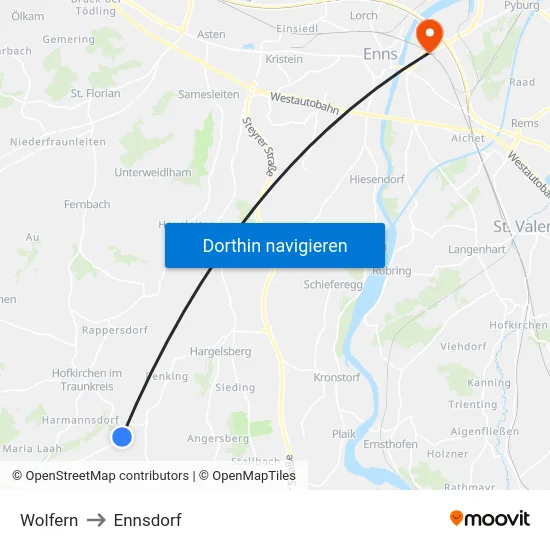 Wolfern to Ennsdorf map