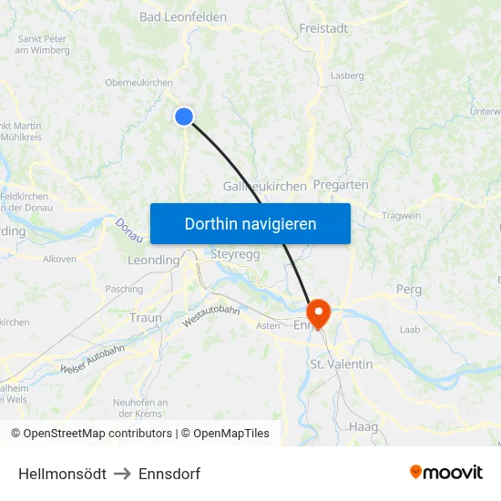 Hellmonsödt to Ennsdorf map