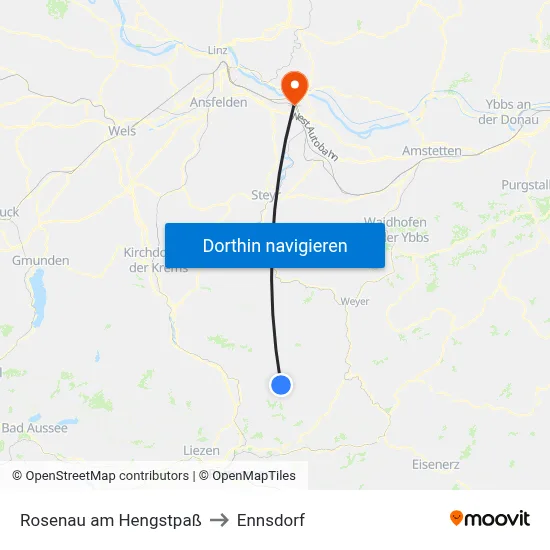 Rosenau am Hengstpaß to Ennsdorf map