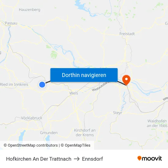 Hofkirchen An Der Trattnach to Ennsdorf map