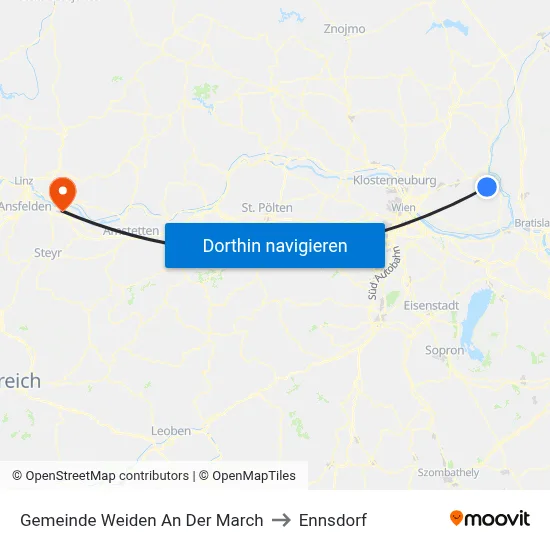 Gemeinde Weiden An Der March to Ennsdorf map