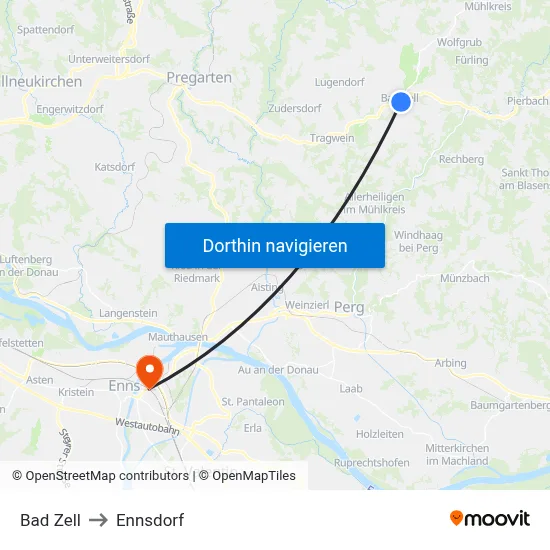 Bad Zell to Ennsdorf map