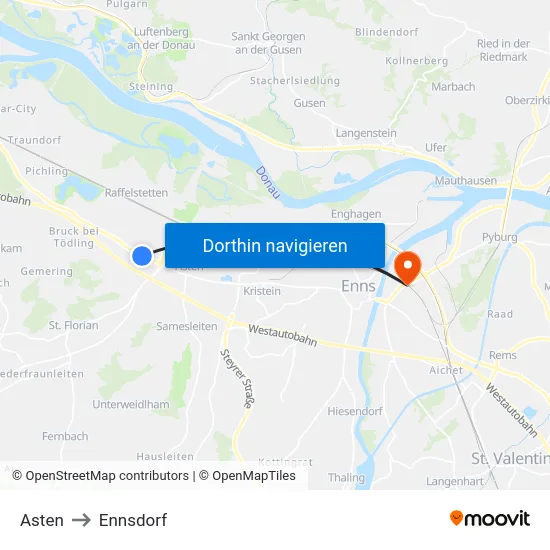 Asten to Ennsdorf map