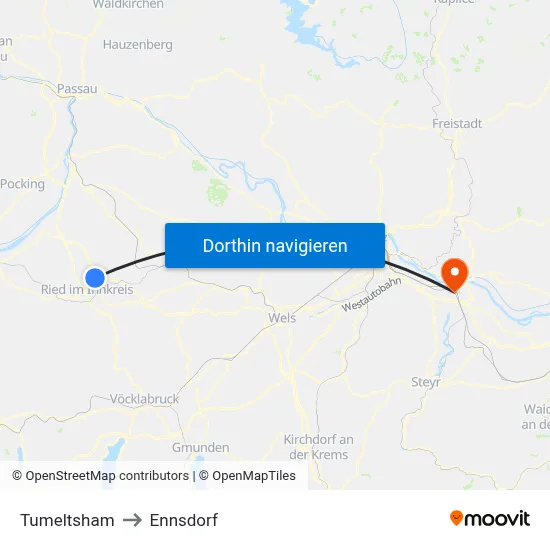 Tumeltsham to Ennsdorf map