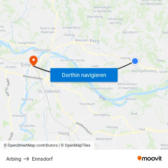 Arbing to Ennsdorf map