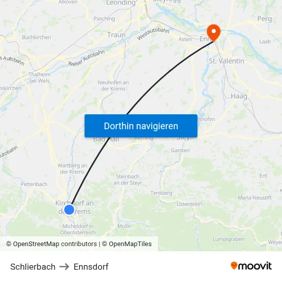 Schlierbach to Ennsdorf map