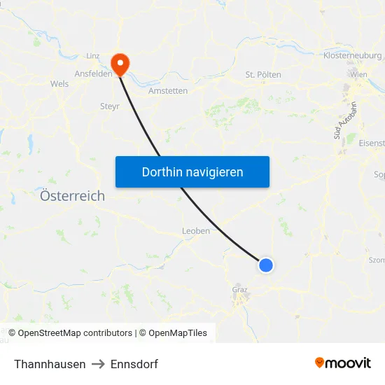 Thannhausen to Ennsdorf map