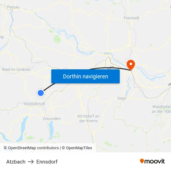 Atzbach to Ennsdorf map