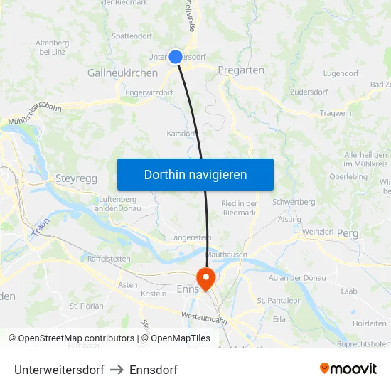 Unterweitersdorf to Ennsdorf map