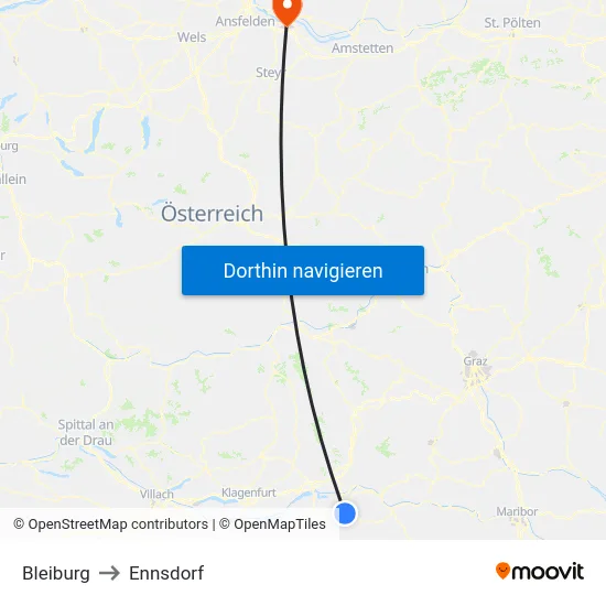 Bleiburg to Ennsdorf map