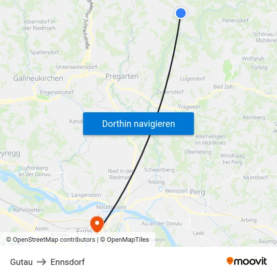 Gutau to Ennsdorf map