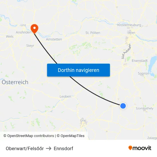 Oberwart/Felsőőr to Ennsdorf map