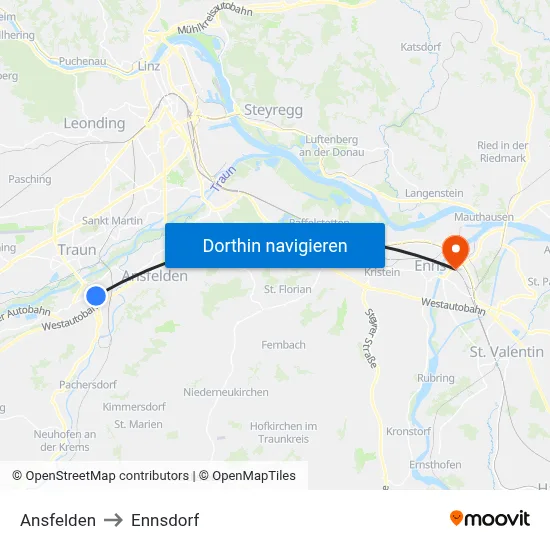 Ansfelden to Ennsdorf map