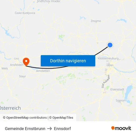Gemeinde Ernstbrunn to Ennsdorf map