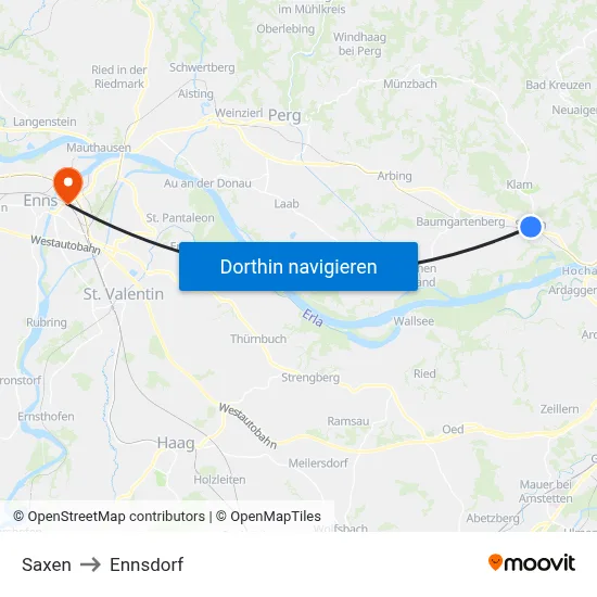 Saxen to Ennsdorf map