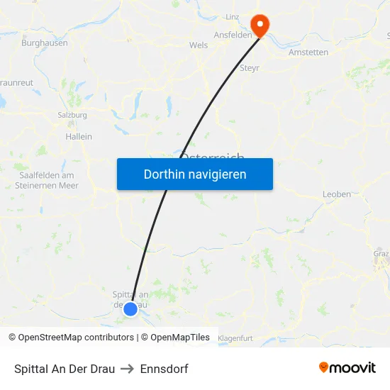 Spittal An Der Drau to Ennsdorf map