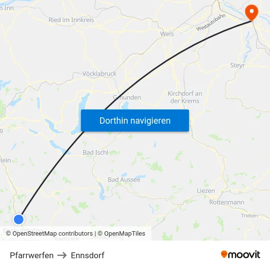Pfarrwerfen to Ennsdorf map