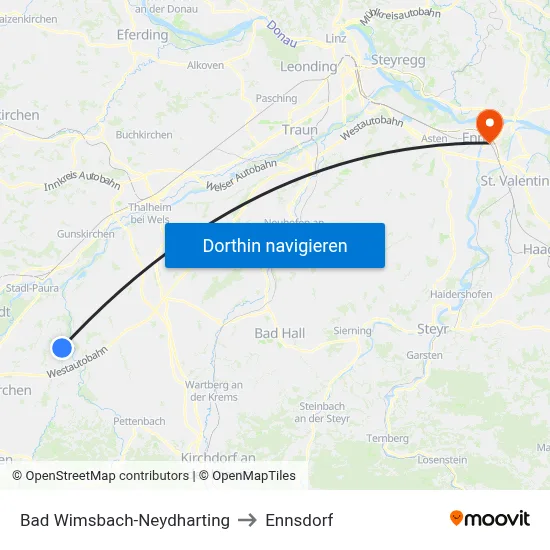 Bad Wimsbach-Neydharting to Ennsdorf map