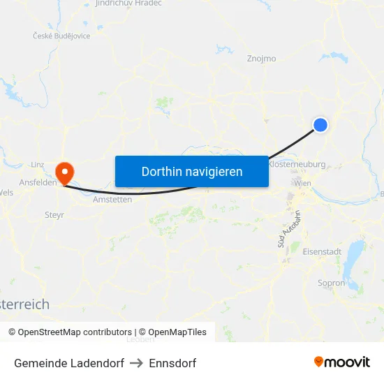 Gemeinde Ladendorf to Ennsdorf map