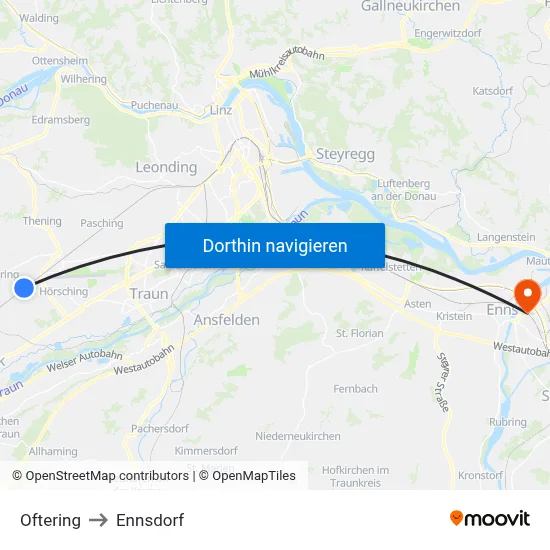 Oftering to Ennsdorf map