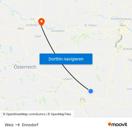 Weiz to Ennsdorf map