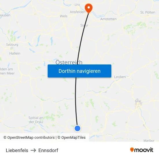 Liebenfels to Ennsdorf map