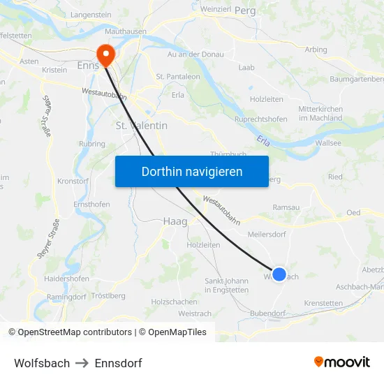 Wolfsbach to Ennsdorf map