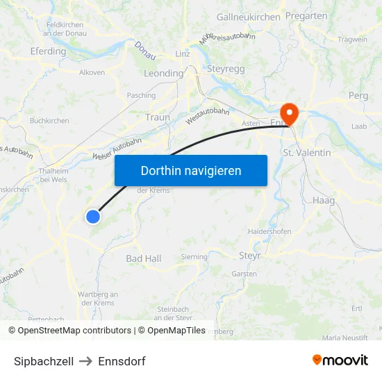 Sipbachzell to Ennsdorf map