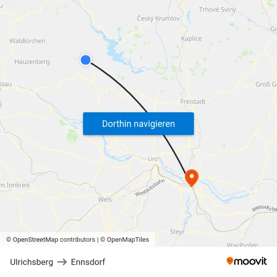 Ulrichsberg to Ennsdorf map