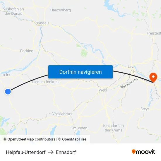 Helpfau-Uttendorf to Ennsdorf map