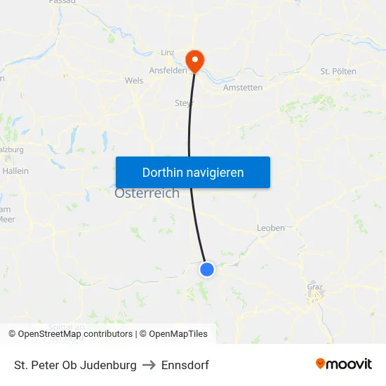 St. Peter Ob Judenburg to Ennsdorf map