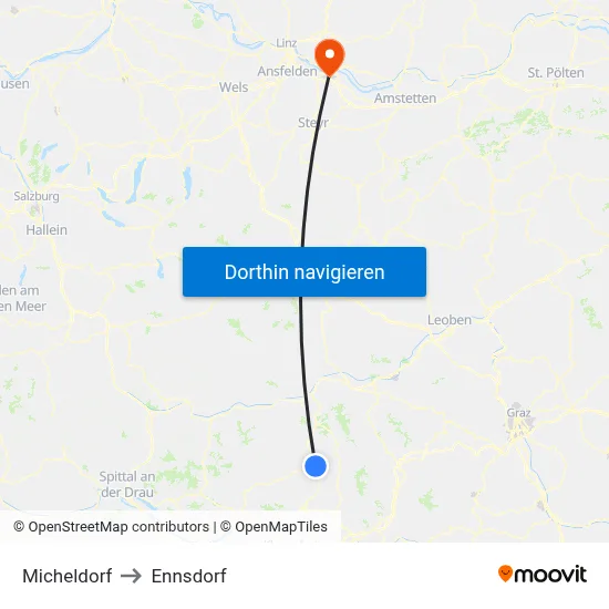 Micheldorf to Ennsdorf map