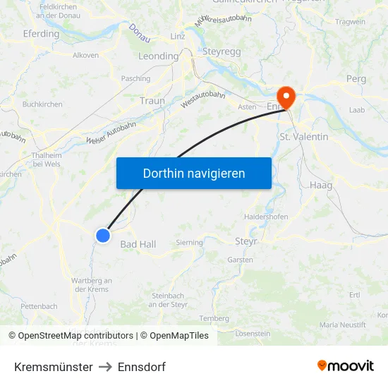 Kremsmünster to Ennsdorf map
