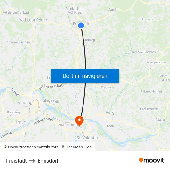 Freistadt to Ennsdorf map
