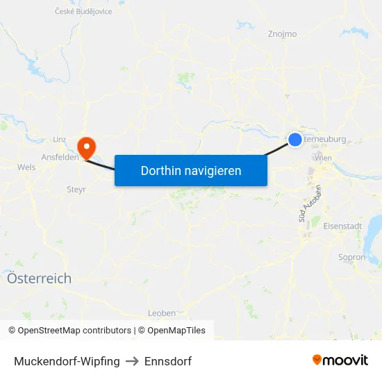 Muckendorf-Wipfing to Ennsdorf map