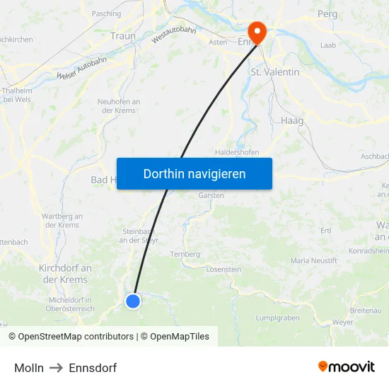 Molln to Ennsdorf map
