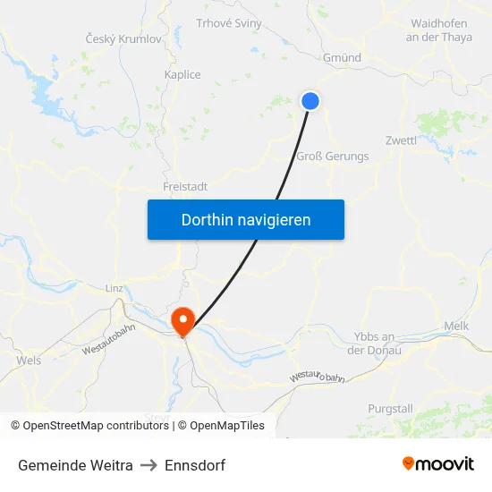 Gemeinde Weitra to Ennsdorf map