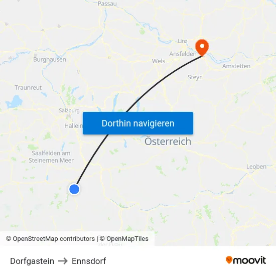 Dorfgastein to Ennsdorf map