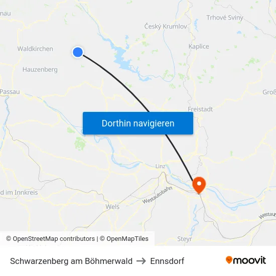 Schwarzenberg am Böhmerwald to Ennsdorf map