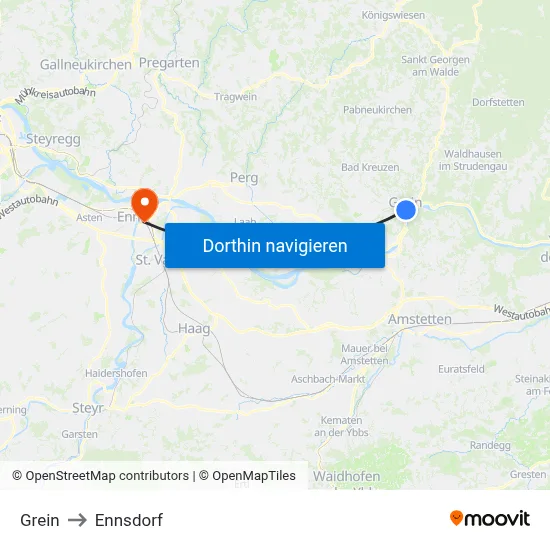 Grein to Ennsdorf map