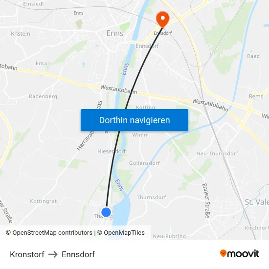 Kronstorf to Ennsdorf map