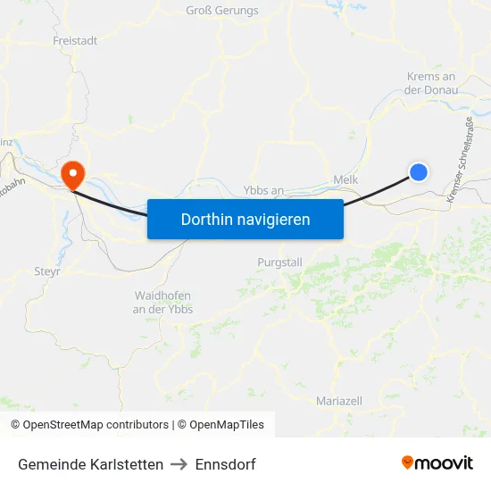 Gemeinde Karlstetten to Ennsdorf map