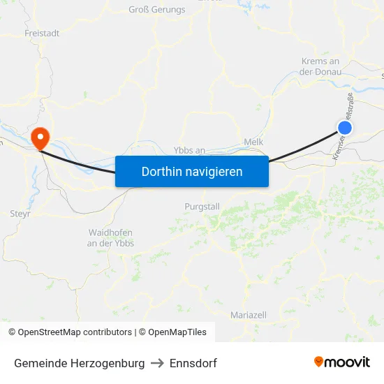 Gemeinde Herzogenburg to Ennsdorf map