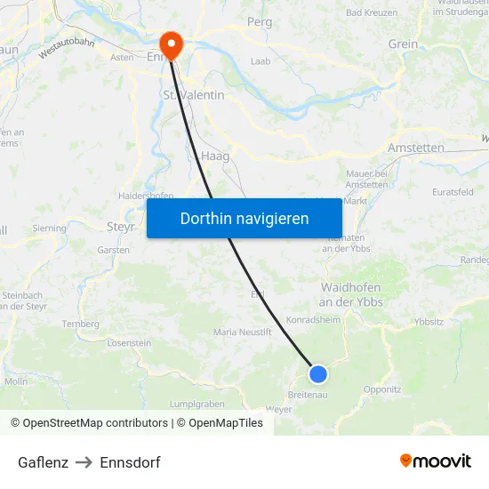 Gaflenz to Ennsdorf map