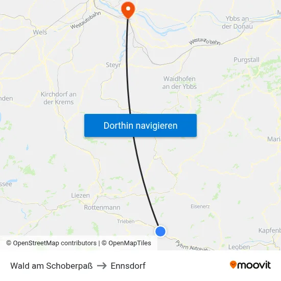Wald am Schoberpaß to Ennsdorf map