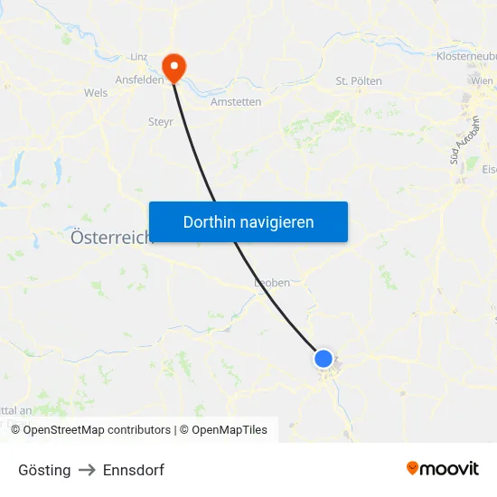 Gösting to Ennsdorf map